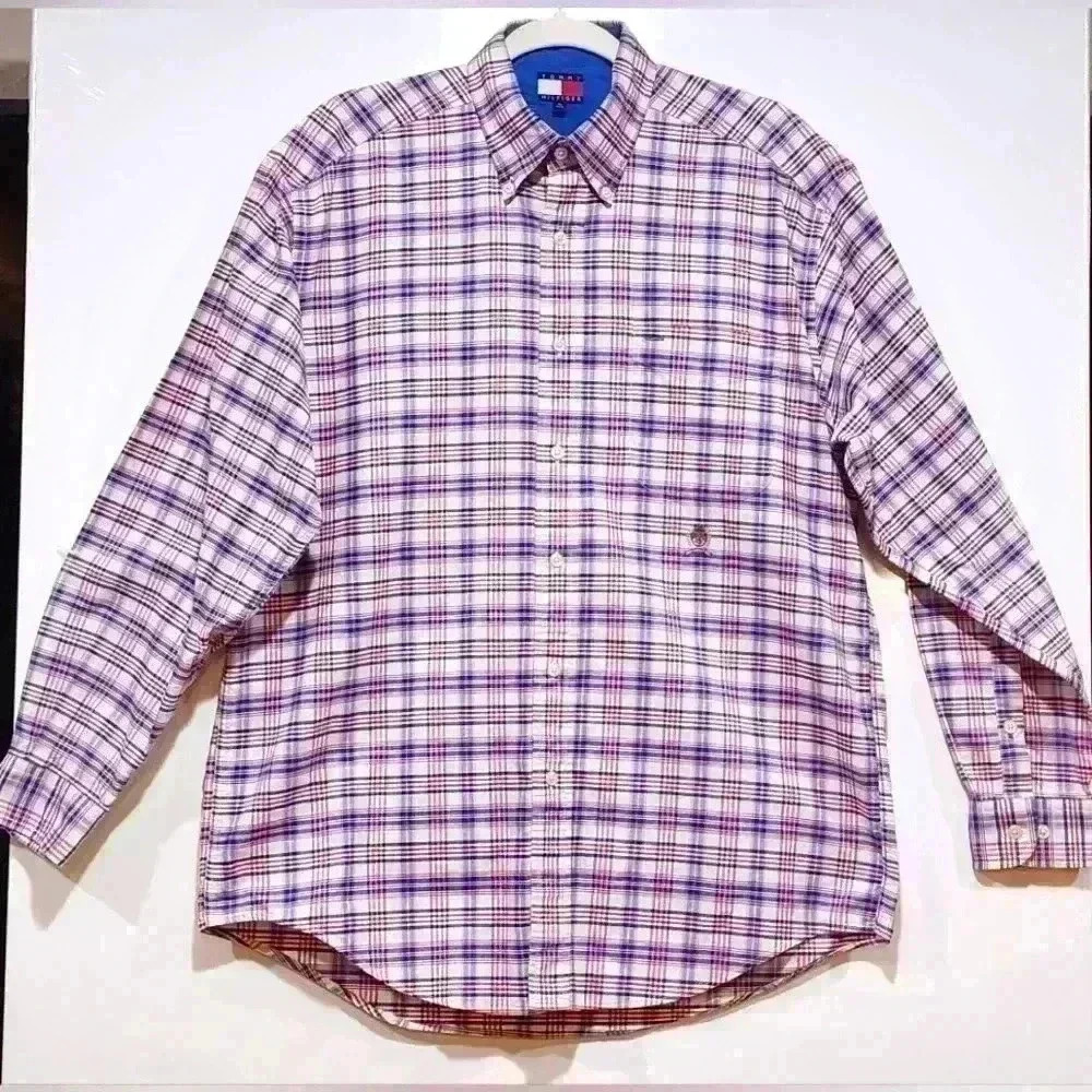 Vintage 90’s Tommy Hilfiger Crest Logo Plaid Men’s Button Down Shirt T623-619